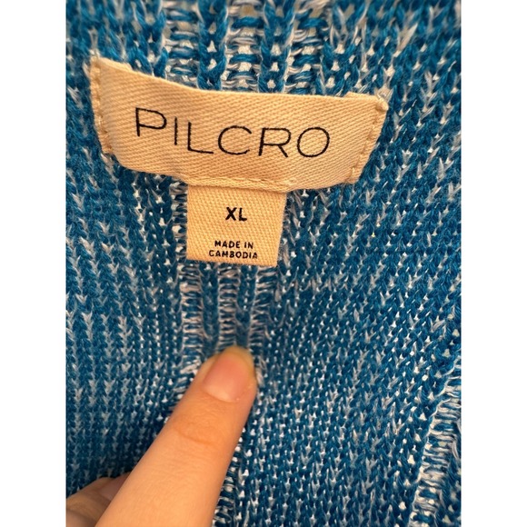 Pilcro Blue Stripped Pull-Over Sweater with Side Slit Viscose/Cotton Blend Sz L - Picture 3 of 16